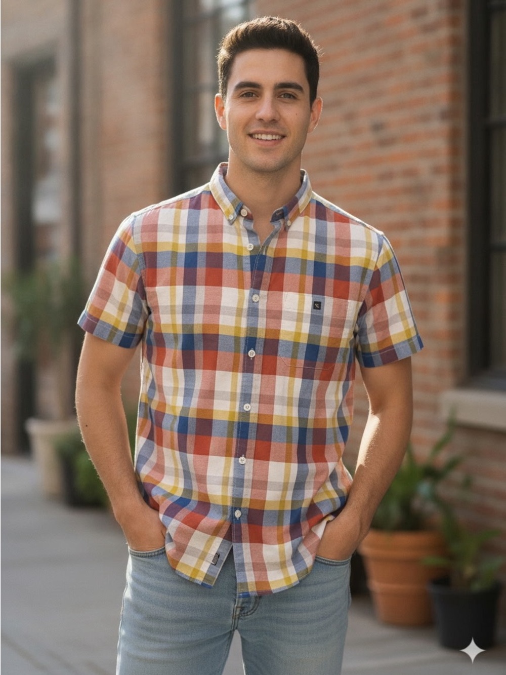 Mountain Hardwear Men's Multicolor Plaid Short-Sleeve Button-Down Shirt